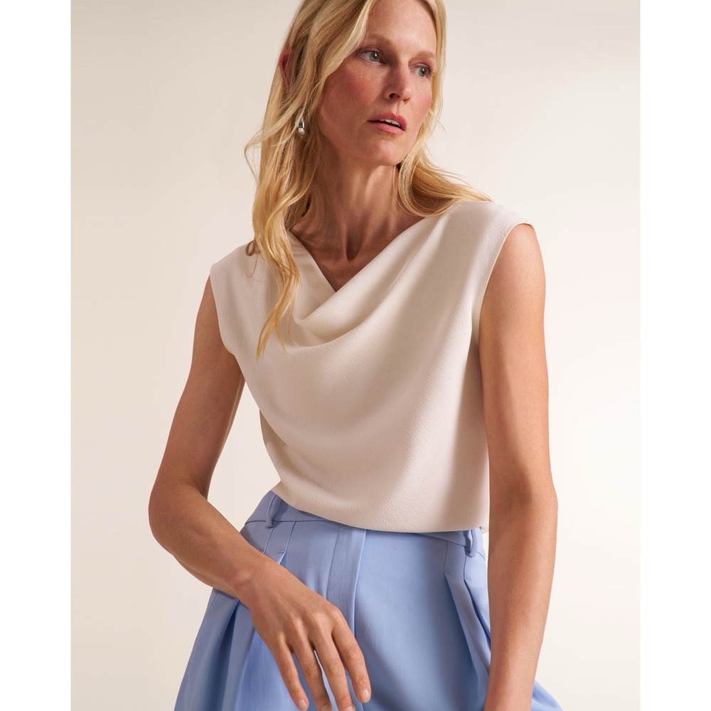 M.M.LaFleur The Nora Effortless Blouse Eco Soft Wave XS Ivory Cowl Neck $199